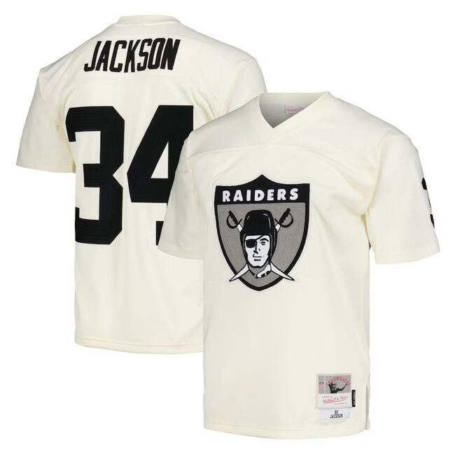 Men's Las Vegas Raiders #34 Bo Jackson Cream Mitchell & Ness Football Stitched Jersey